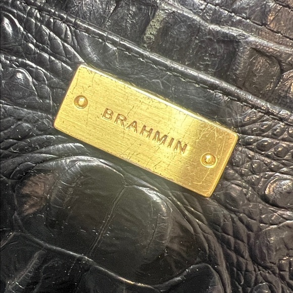 Brahmin Black Croc Embossed Leather Bag w/Detachable Shoulder Strap - Picture 3 of 10